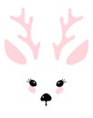 Illustration with a deer head, cute animal design details, nose, eyes, ears, horns. Fawn for print. Simple vector