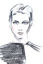 Illustration portrait of a female with short hair in fashion image