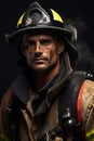 Portrait of a fireman in uniform, isolated on black background Royalty Free Stock Photo