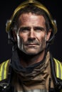 Portrait of a fireman wearing a protective helmet and looking at the camera Royalty Free Stock Photo