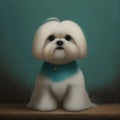 Illustration Portrait of a fluffy white Maltese dog