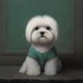 Illustration Portrait of a fluffy white Maltese dog