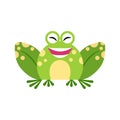 Illustration of cheerful frog. Cute smiling frog face