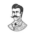 Illustration of portrait of gentleman in engraving style. Design element for poster, card, banner, flyer.