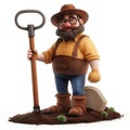 Illustration portrait of Grave digger carrying shovel in the 3d style cartoon