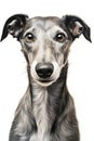 Portrait of a greyhound dog, isolated on a white background