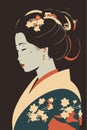 Portrait japanese geisha in kimono, japan woman in traditional floral ornament Royalty Free Stock Photo