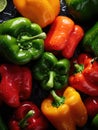 Fresh colorful peppers being rinsed and ready to be eaten