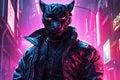 portrait of panther in cyberpunk clothes