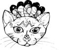 Illustration of a portrait of a psyhedelic cat. Cosmic space and pet.