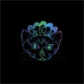 Neon illustration of a portrait of a psyhedelic cat. Cosmic space and pet.