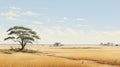 Realistic Marine Painting Of A Lone Tree In Ndebele-inspired Grassland