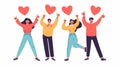 An illustration of positive emotions and body language showing thumbs up, ok, heart, victory, and yeah signs. Cartoon Royalty Free Stock Photo