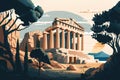 Illustration postcard of Acropolis of Athens in Greece