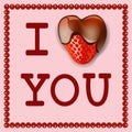 Illustration postcard I love you with a heart of strawberries in chocolate Royalty Free Stock Photo