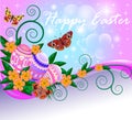 poster greeting card for Easter with eggs, butterfl Royalty Free Stock Photo