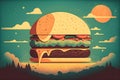 Illustration, poster of hamburger.Ai generation