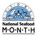 Illustration poster October national month of seafood with fish and shrimp