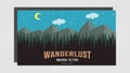 illustration poster of wanderlust in the night with a moon, vector design forest with the mountain Royalty Free Stock Photo