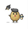 Illustration of potato cartoon throwing the hat at graduation