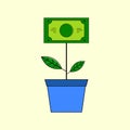 Illustration of potted money with green leafs vector design on white isolated Royalty Free Stock Photo