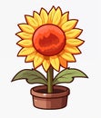 illustration of a potted of sunflower