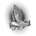 Praying Hands With Parchment Grayscale Royalty Free Stock Photo