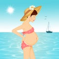 Pregnant woman relaxes at the sea