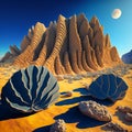 Illustration of prehistoric desert landscape, antediluvian ecosystem Royalty Free Stock Photo