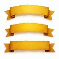 Illustration presents three yellow vintage banners with distressed edges. Rustic ribbons are on white background. Design elements Royalty Free Stock Photo