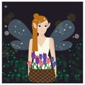 Illustration with pretty fairy princess with tulips