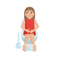 Illustration of a pretty girl on the toilet.