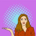 Illustration of a pretty woman wearing tank top dress in presenting gesture pointing at blank copy space sideway.