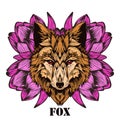 Illustration for print of t-shirts, mugs, pens, logos, tattoo and other things. Image of totem animal fox