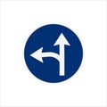 Illustration of a Proceed straight or turn left traffic sign icon isolated on a white background Royalty Free Stock Photo