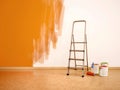 illustration of Process of repainting the walls in orange col