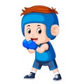 The profesional atletes boy plays boxing with the good posing