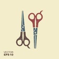 Vector illustration of professional barber Scissors. Flat icon with scuffed effect in a separate layer