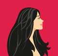 Illustration Profile of a beautiful girl with long black hair.