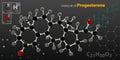 Illustration of Progesterone Molecule isolated black background