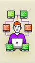 Illustration of a programmer managing multiple computer screens Royalty Free Stock Photo