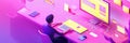 Illustration of a programmer working on a computer in a digital environment Royalty Free Stock Photo