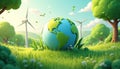 Illustration promoting eco-friendly practices for reducing environmental impact, improving energy efficiency. Earth globe in Royalty Free Stock Photo