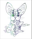 An illustration of a psychodelic cat. Black and white drawing of a cat. Tattoo idea