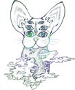 An illustration of a psychodelic cat. Color drawing of a cat. Tattoo idea