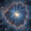 A pulsating blue giant with intense luminosity, surrounded by wisps of cosmic dust