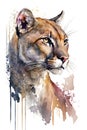 Illustration puma in watercolor. Animal on a white background, generative AI