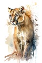 Illustration puma in watercolor. Animal on a white background, generative AI