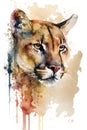 Illustration puma in watercolor. Animal on a white background, generative AI