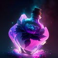 Illustration of a purple bottle with a rose inside on a dark background generative AI